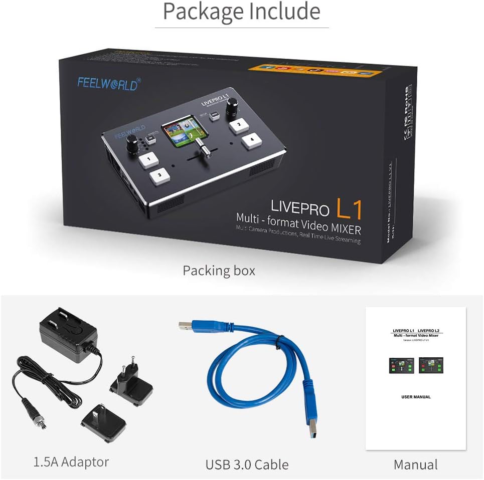 FEELWORLD LIVEPRO L1 4 x HDMI Inputs Multi Format Video Mixer Switcher USB 3.0 Output Real Time Live Streaming Multi Camera Production