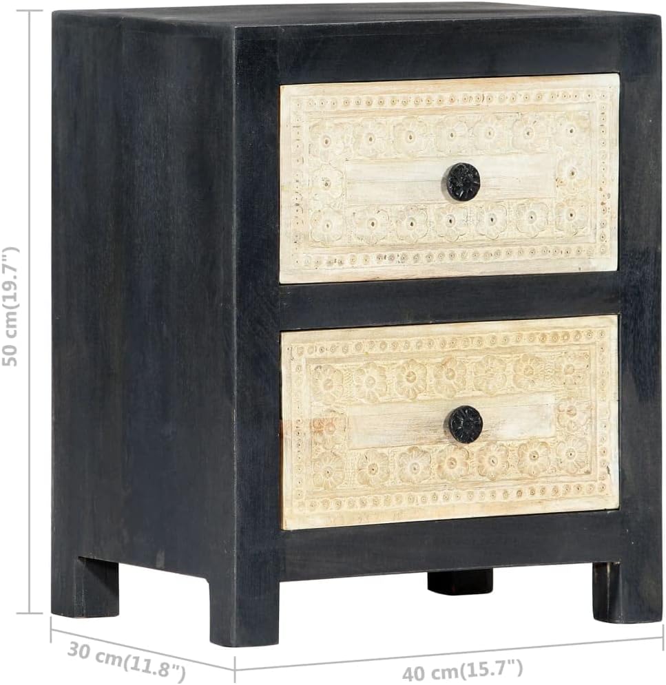 Hand Carved Bedside Cabinet,Wooden Side Table,Storage Cabinet,Telephone Stand,Sofa Tables,Decorate The Furniture,for Bedroom,Gray 15.7"x11.8"x19.7" Solid Mango Wood
