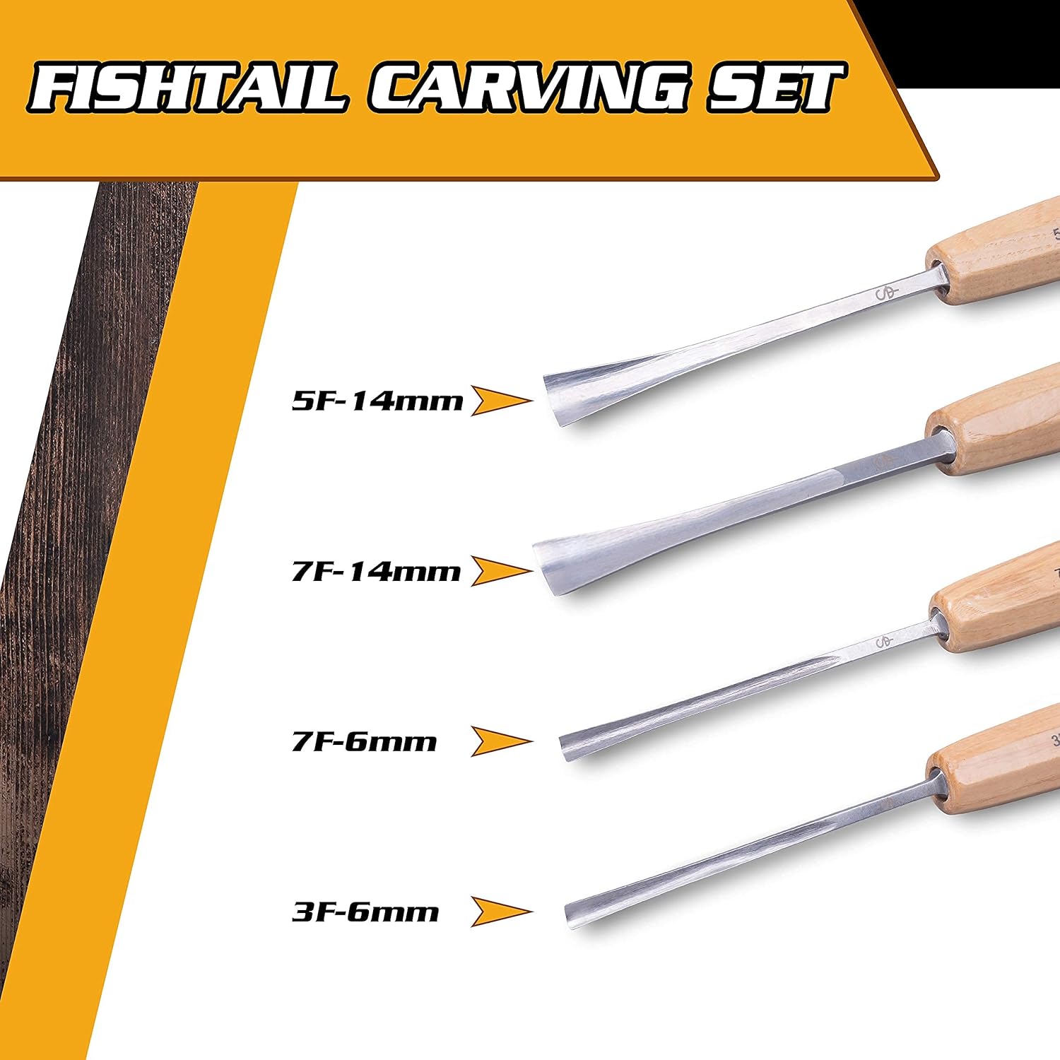 Schaaf Wood Carving Tools, 4pc Detail Chisel Set with Canvas Case | Fishtail Gouges to Reach into Spaces Other Chisels Can't | Sharp, Quality-Tested CR-V 60 Steel Blades Pack of 2