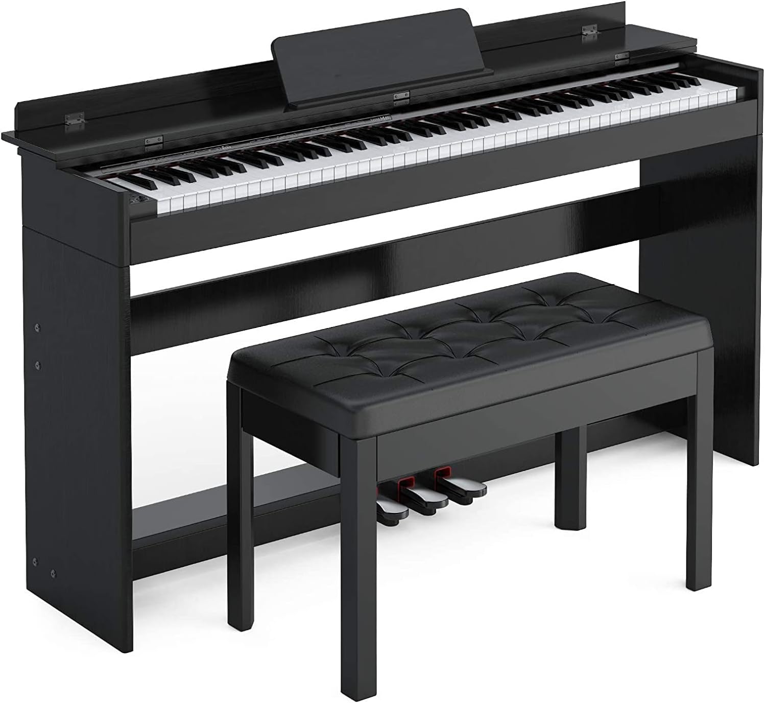 Setting 88-Key Weighted Digital Piano, Electric Upright Piano with 3-Pedal Unit Board, LCD Screen, Multi-Functional Full Size Keyboard & Power Adapter for Beginner/Adult (White), 53.5x29.9x12.2''
