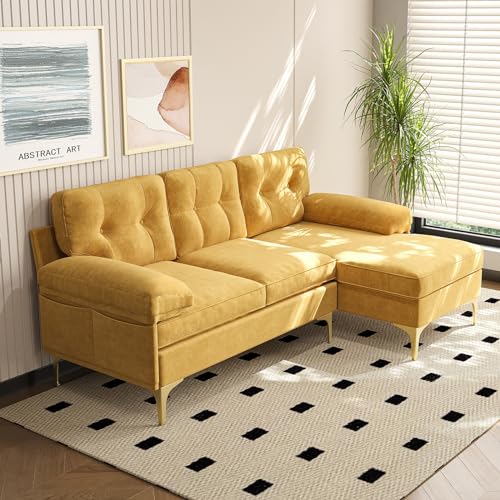 82.7" L Shaped Couch, Small Sectional Sofa Couch for Living Room with Reversible Chaise, 3-Seat Modern Couch with Removable Cushion for Small Spaces (Blue)