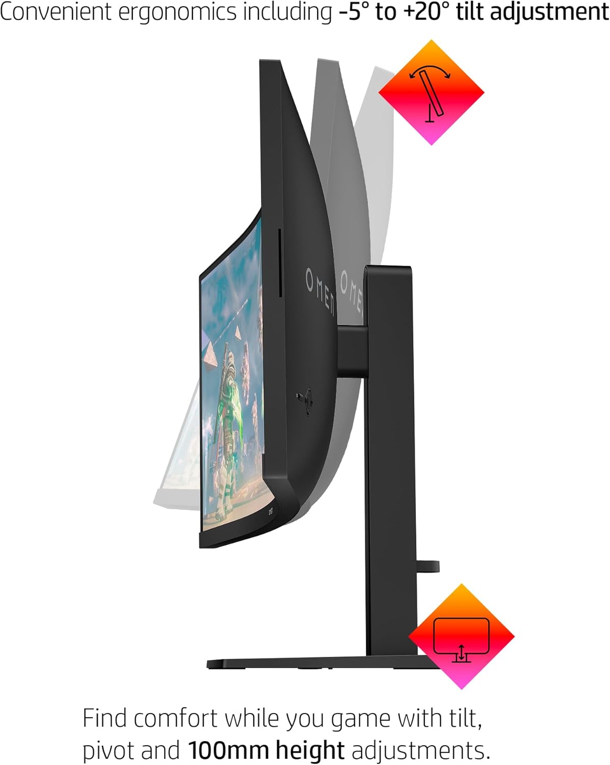 HP OMEN 34c QHD 165Hz Curved Gaming Monitor, WQHD Display (3440 x 1440), VA Panel, 99% sRGB, 90% DCI-P3, 21:9, AMD FreeSync Premium Technology, 34c (2023),Black