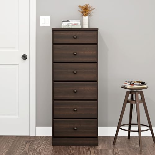 Prepac Sonoma 6 Drawer Dresser for Bedroom, Tall Chest of Drawers, Bedroom Furniture, Clothes Storage and Organizer, 19" D x 23.25" W x 52.75" H, Black