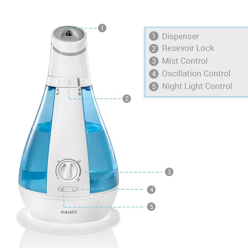 Homedics Cool Mist Oscillating Ultrasonic Humidifier | 120-Degree Rotation, 1 Gallon Tank