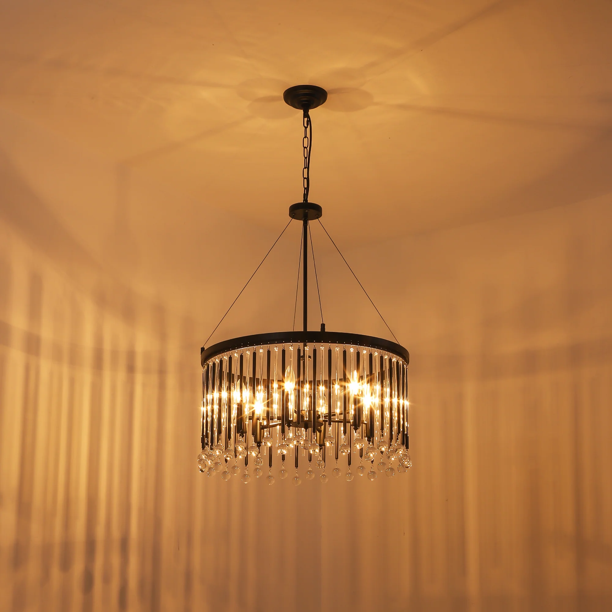 Velroa 6-Light Dimmable Crystal Transitional Drum Shaded Chandelier (24)