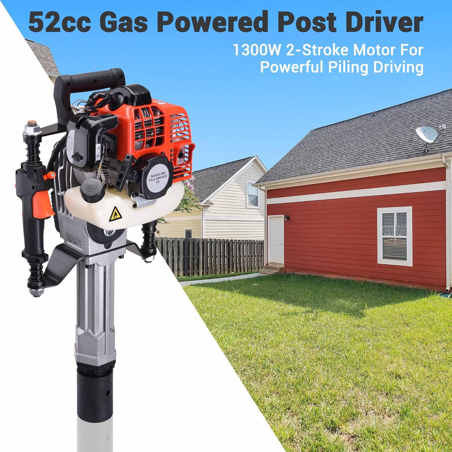 Yescom 1300W 2 Stroke Jack Hammer T Post Driver 51.7CC Gas Powered Portable Fence Pile Concrete Breaker