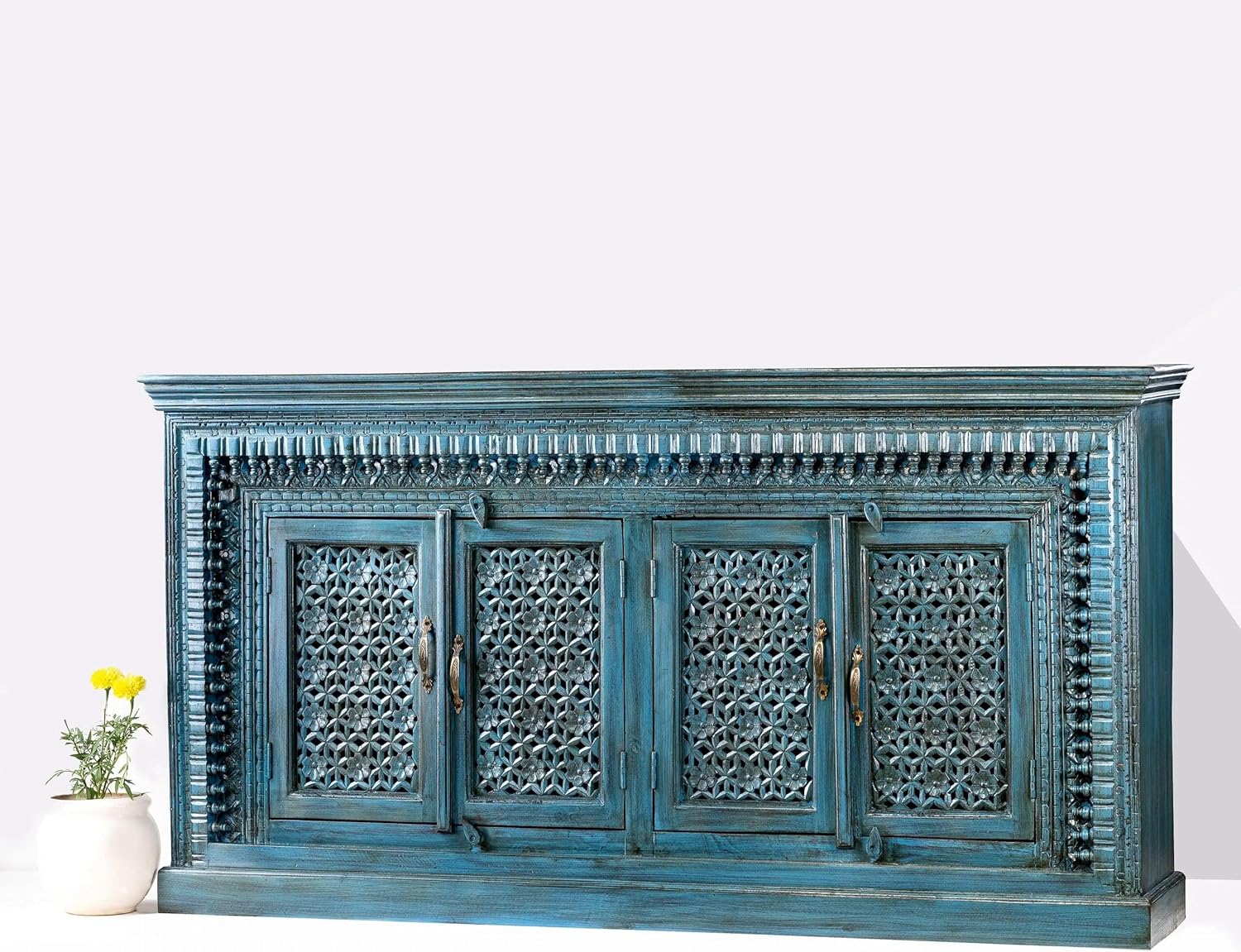 | Hand Carved Dark Blue Indian Sideboard | Hand Carved Furniture | Living Room Furniture | Lifestyle Decor Furniture | Sideboard |