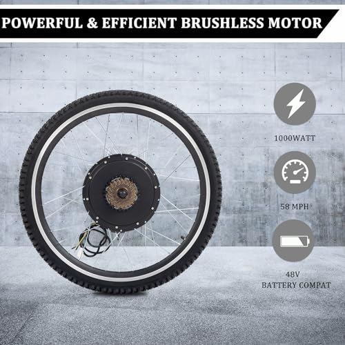Ktaxon Electric Bike Conversion Kit, 48V 1000W Ebike Conversion Kit, 26" Front/Rear Wheel E-Bike Conversion Kits with PAS, LCD Display, Aluminum Alloy Frame and Gearless Hub Motor