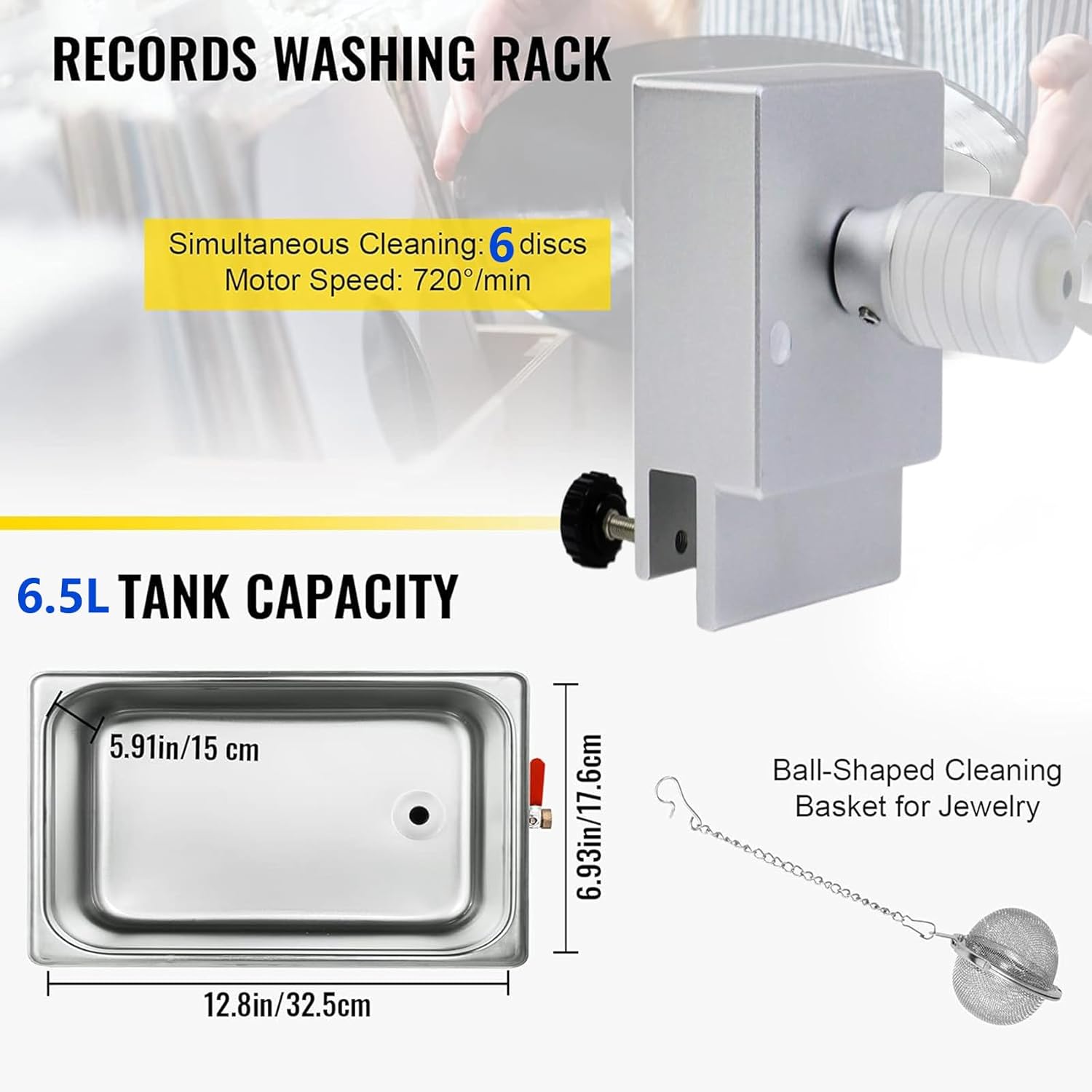 Commercial Vinyl Record Cleaning Machine 6L Professional 40kHz with Digital Timer&Heater Excellent Cleaning Machine for Watch Instruments Industrial Parts Excellent Cleaner Solution
