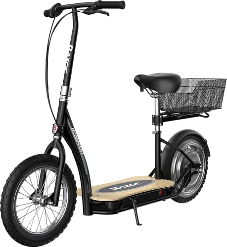 EcoSmart Metro Electric Scooter – Padded Seat, Wide Bamboo Deck, 16" Air-Filled Tires, 500w High-Torque Motor, Up to 18 mph, 12-Mile Range, Rear-Wheel Drive