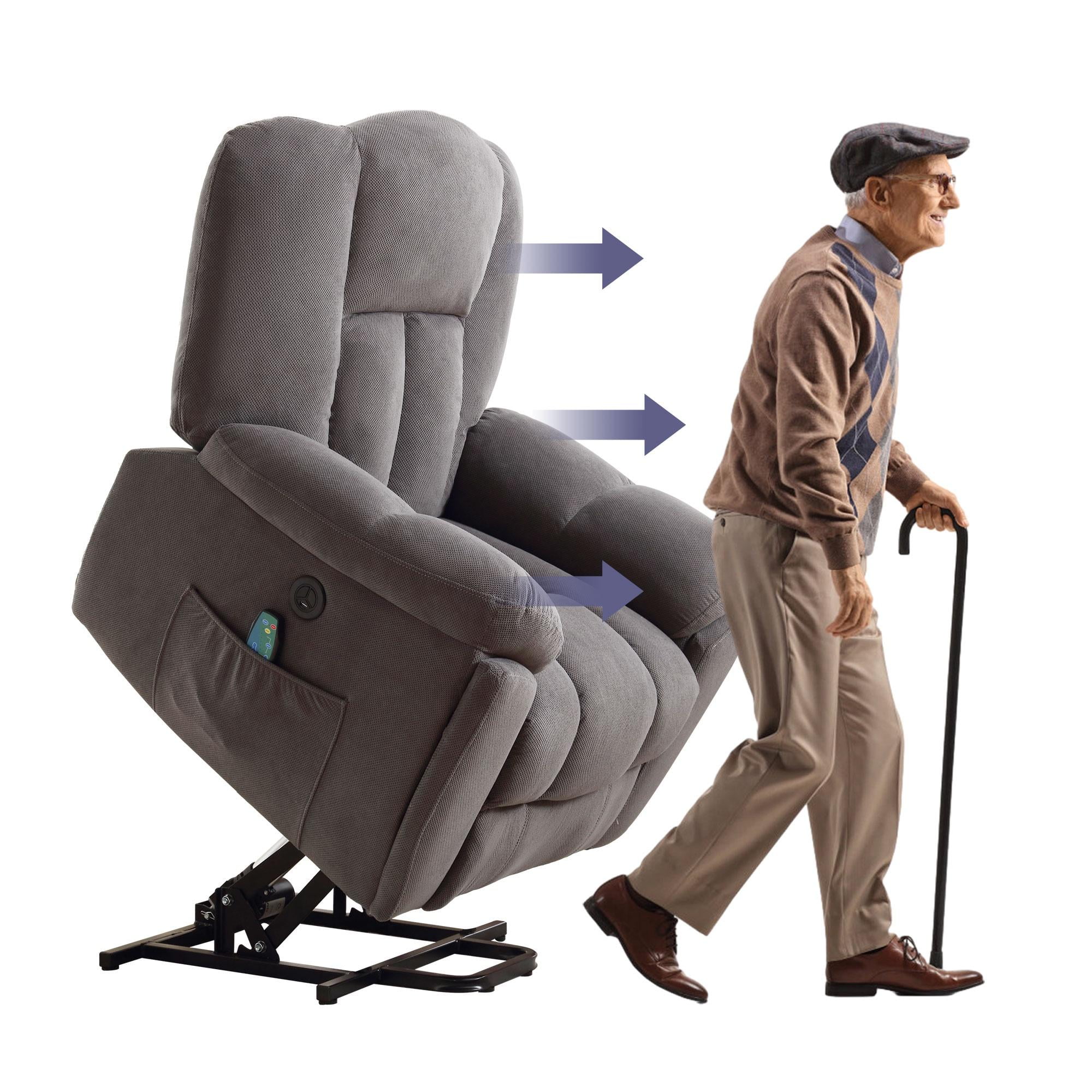 24.4" Wide Large Power Lift Recliner Chair, BTMWAY Oversize Electric Lift Recliners for Elderly with Heat and Massage, 3 Position Electric Recliner Chair for Home Use with Hidden Cup Holder, Gray