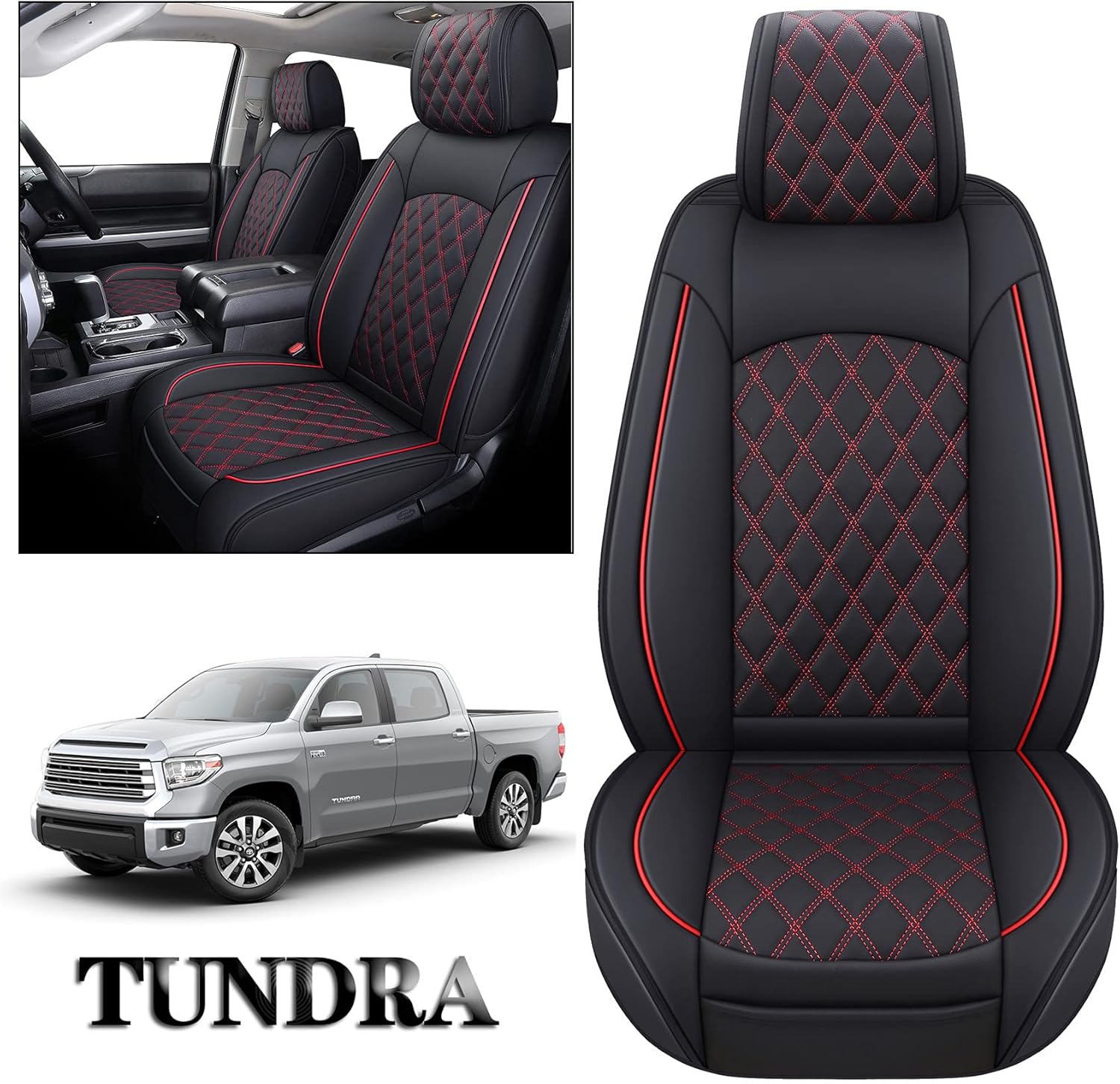 YIERTAI Seat Covers for Toyota Tundra Truck Custom Fit 2008-2022 Crewmax Double Cab Crew Cab Waterproof Leather Airbag Compatible Cushions(2 PCS Front only/Black-White)