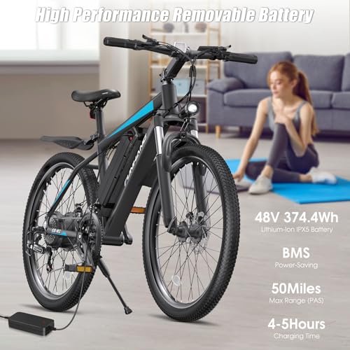 Electric Bike for Adults, Peak 1000W Ebike, 50Miles 21.7MPH Adult Electric Bicycles, 26" Electric Mountain Bike 48V 374.4WH Battery, Commuter E Bike with Adjustable Stem, Fenders, 21 Speed