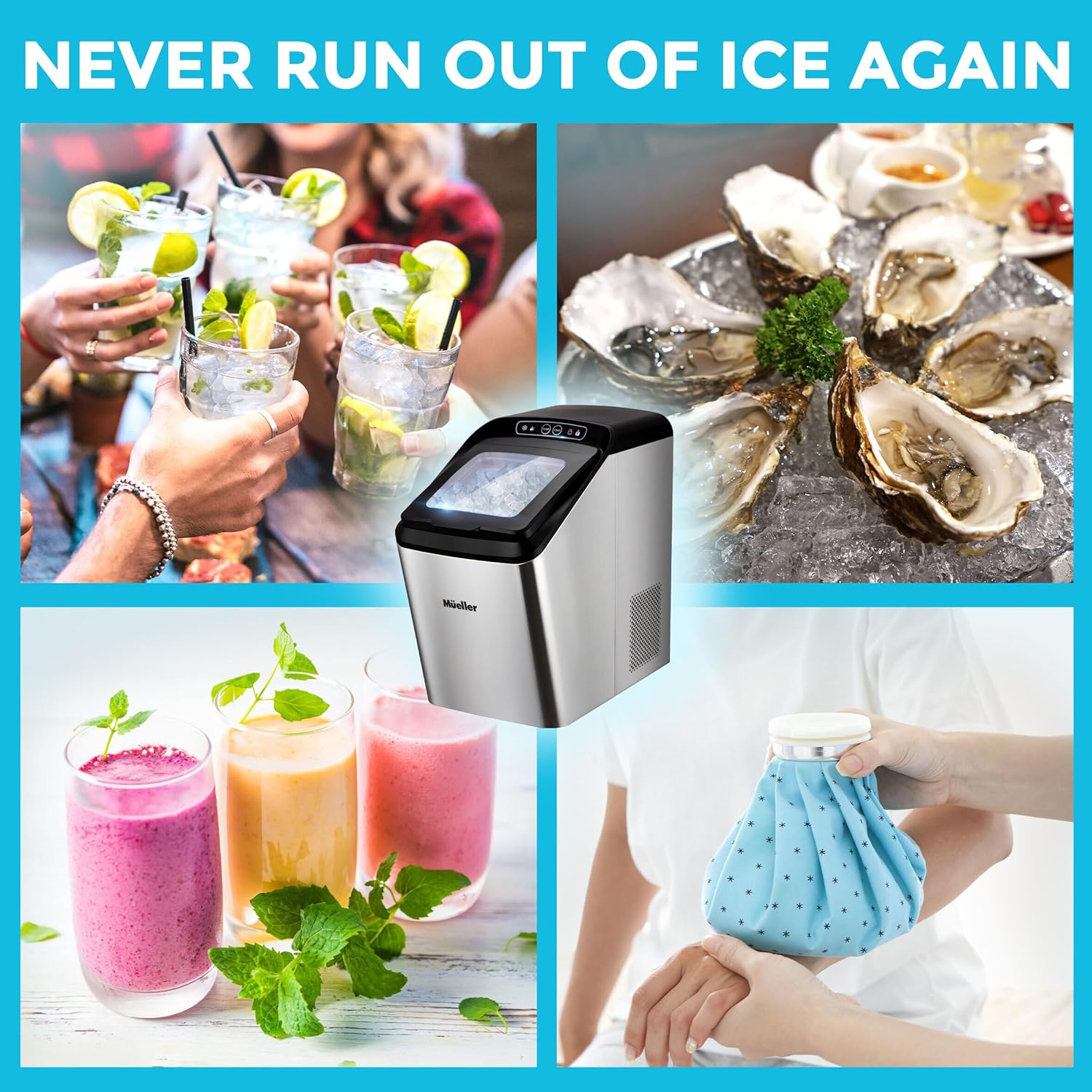 Mueller Countertop Nugget Ice Maker – Quiet, Heavy-Duty Ice Machine, 30 lbs Daily, 3 QT Tank, Compact & Portable, Includes Basket - Self-Cleaning Feature