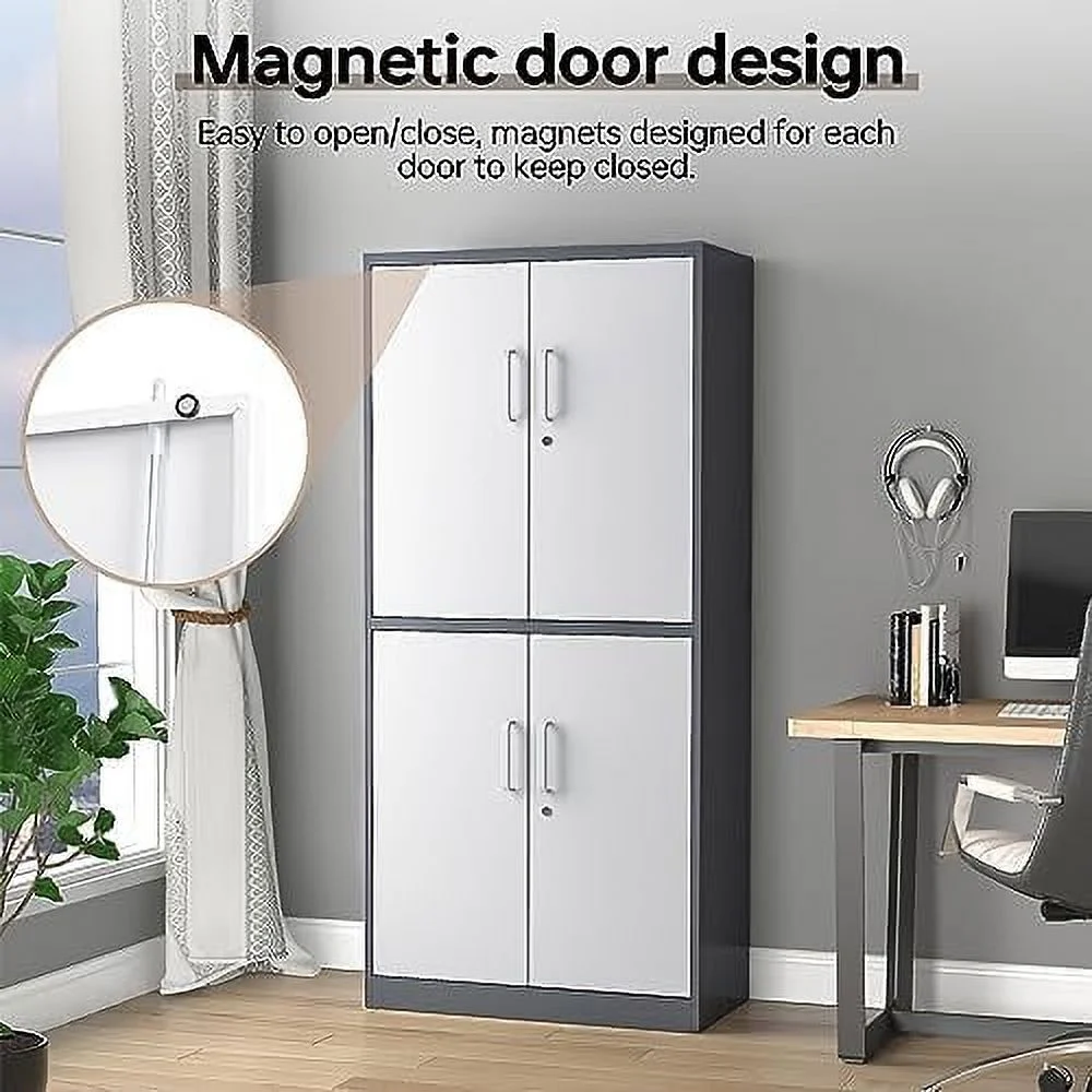 HBBOOMLIFE Metal  Cabinet with Lock 71" White Garage Cabinet with 2 Doors and 5 Adjustable Shelves  Steel Locking Cabinets Tall Tool  Cabinet  Lockable File Cabinet for Home Office  P - Curated Treasures Market