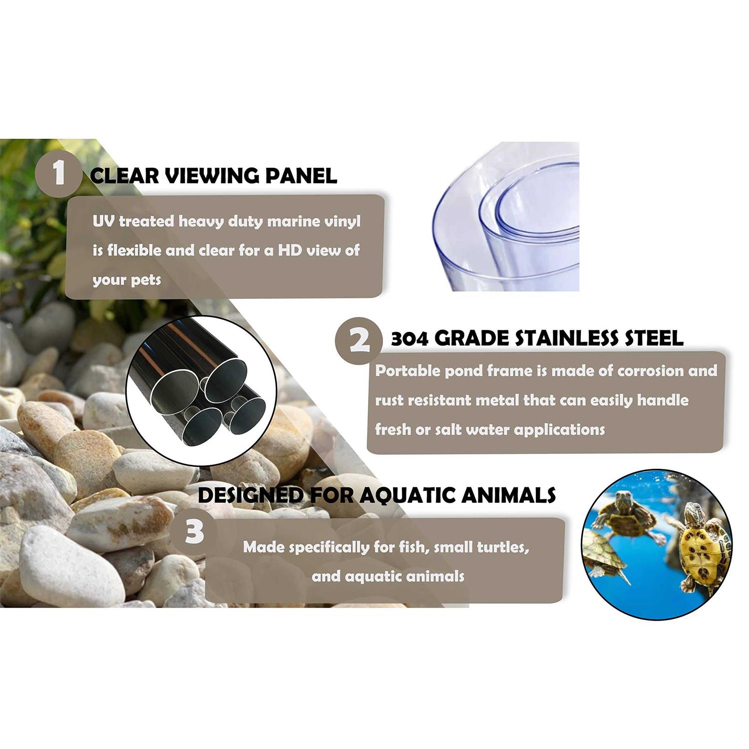 PVC Canvas Fish Pond with Steel Frame,Foldable Water Storage Tank,Aquarium Pool Pond with Transparent Viewing Panel and Drain Valve Used for Display - Pet Supplies online store