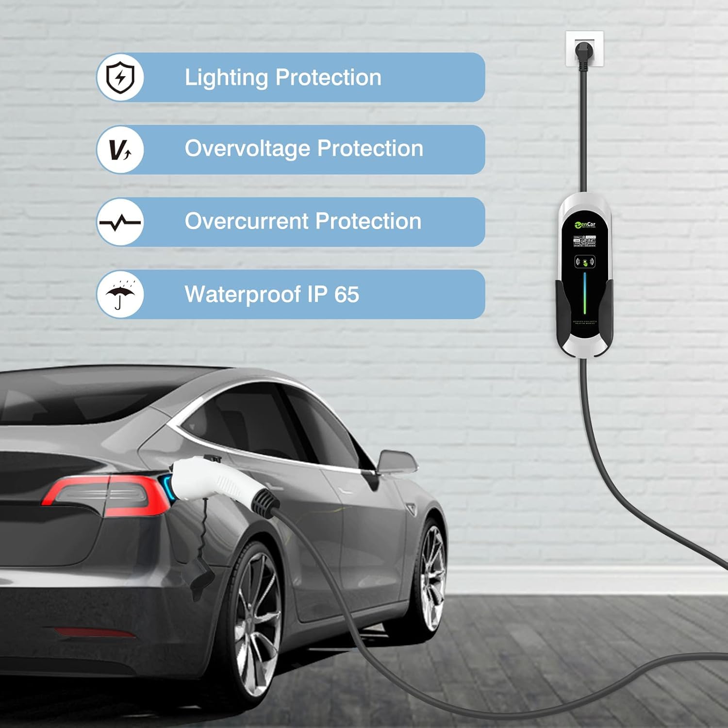 Keruida Level 2 EV Charger 40Amp 240V, Portable EV Charger with NEMA 14-50 Plug SAE J1772 Cable, Home EV Charging Station Adjustable Currents 16A-40A, with EV Charger Holder, Timing Delay