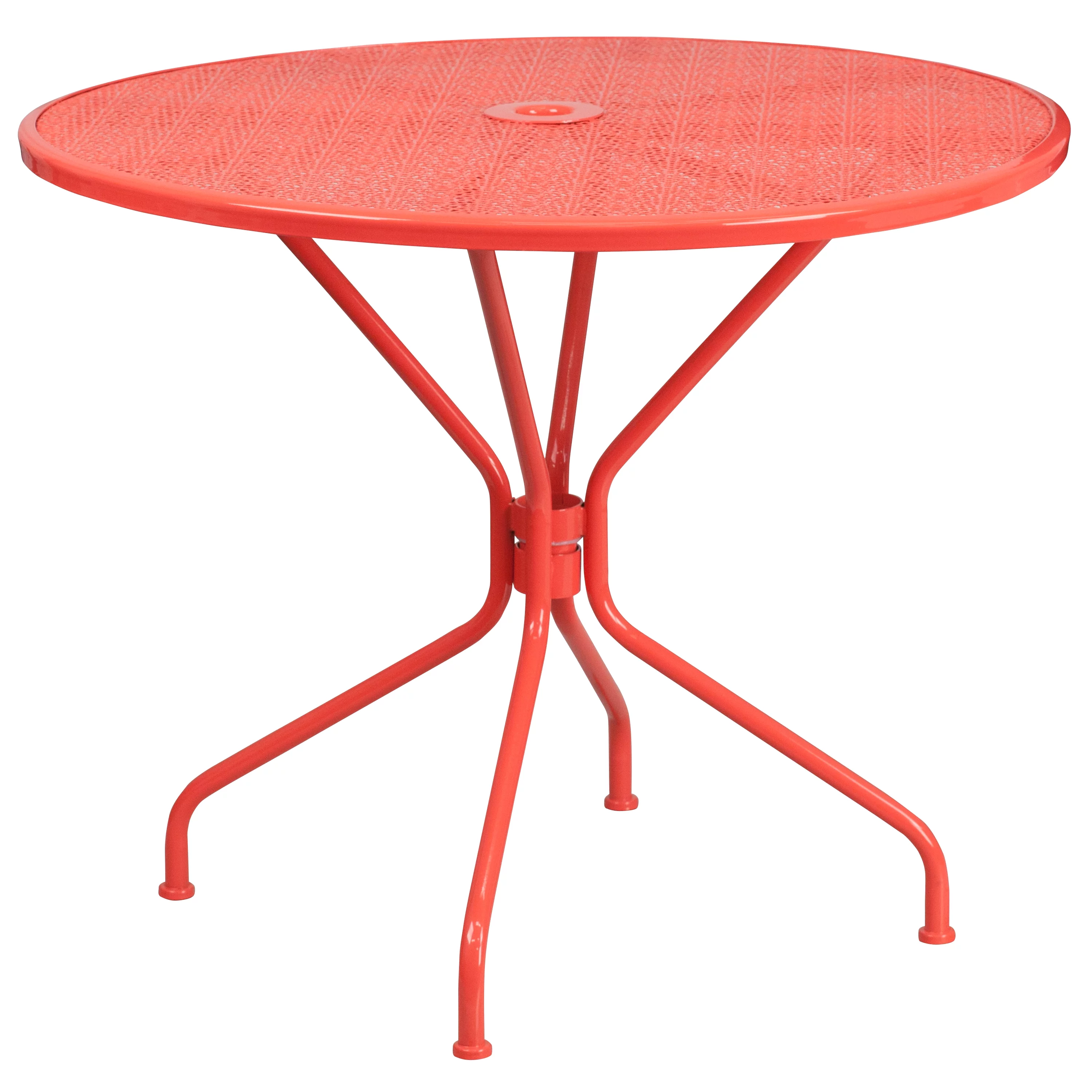 Emma + Oliver Commercial Grade 35.25" Round Coral Patio Table Set-4 Round Back Chairs