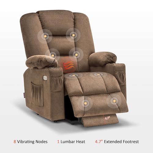 MCombo Small Power Lift Recliner Chair with Massage and Heat for Petite People, Cup Holders, USB Ports, Side Pockets, Fabric 7569 (Small-Regular, Brown)