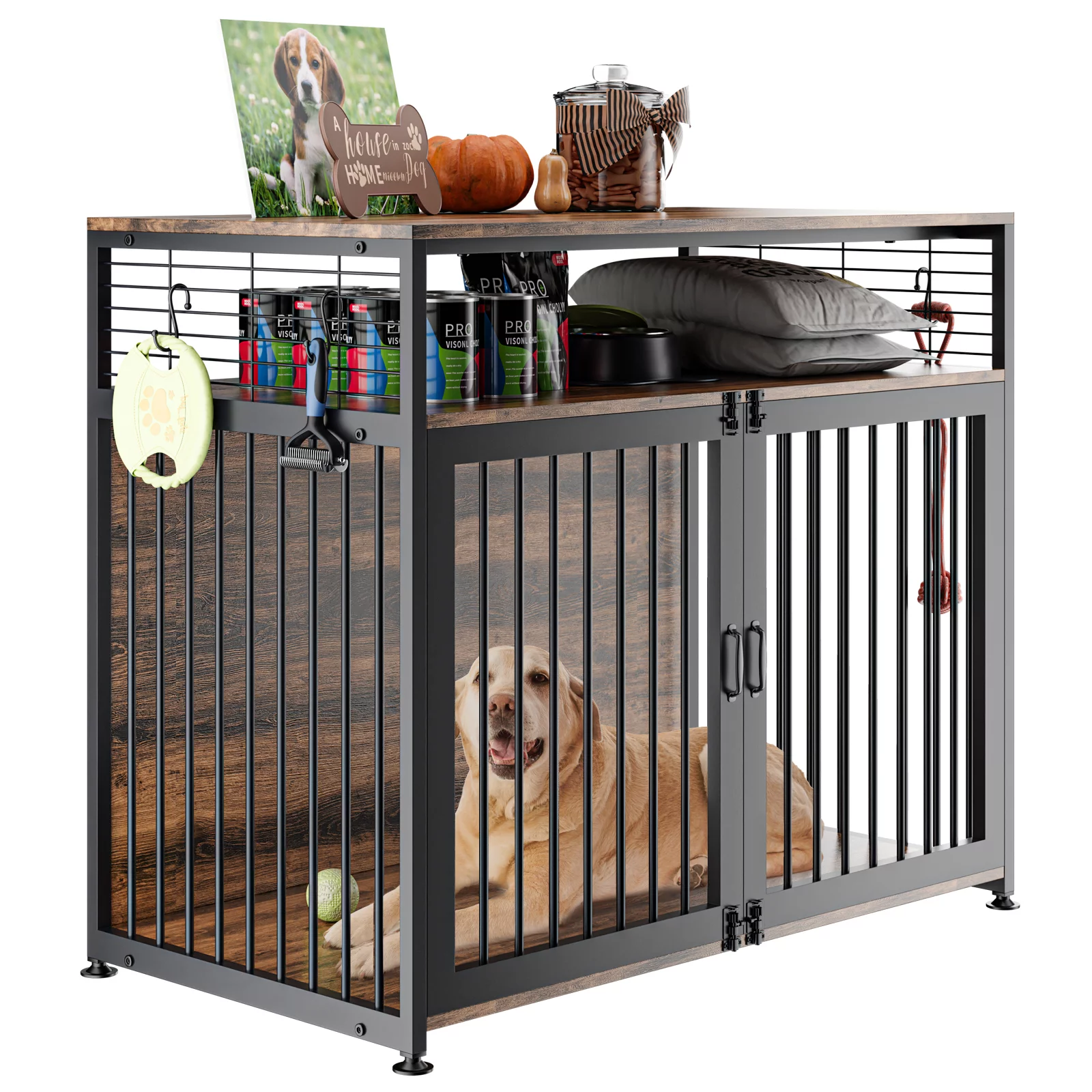 LILYPELLE Dog Crate Furniture, Heavy Duty Dog Cage Indoor Dog Kennel Furniture Style, Double Doors Dog House for Small/Medium/Large Dog