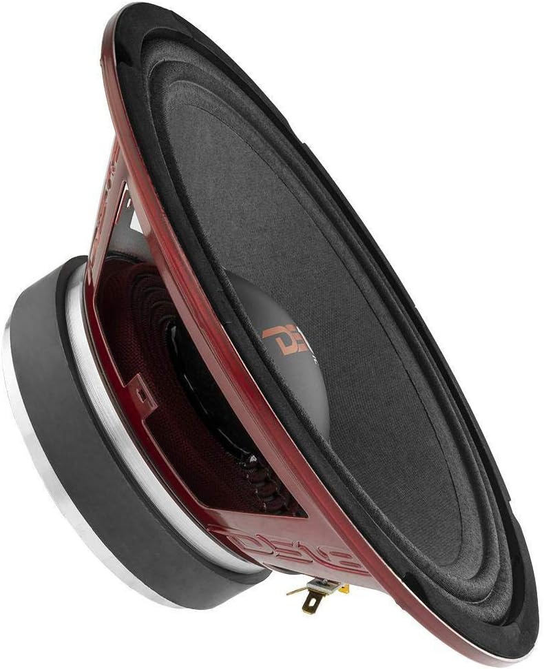 DS18 PRO-X10.4M Loudspeaker - 10, Midrange, Red Steel Basket, 600W Max, 300W RMS, 4 Ohms - Premium Quality Audio Door Speakers for Car or Truck Stereo Sound System (1 Speaker)