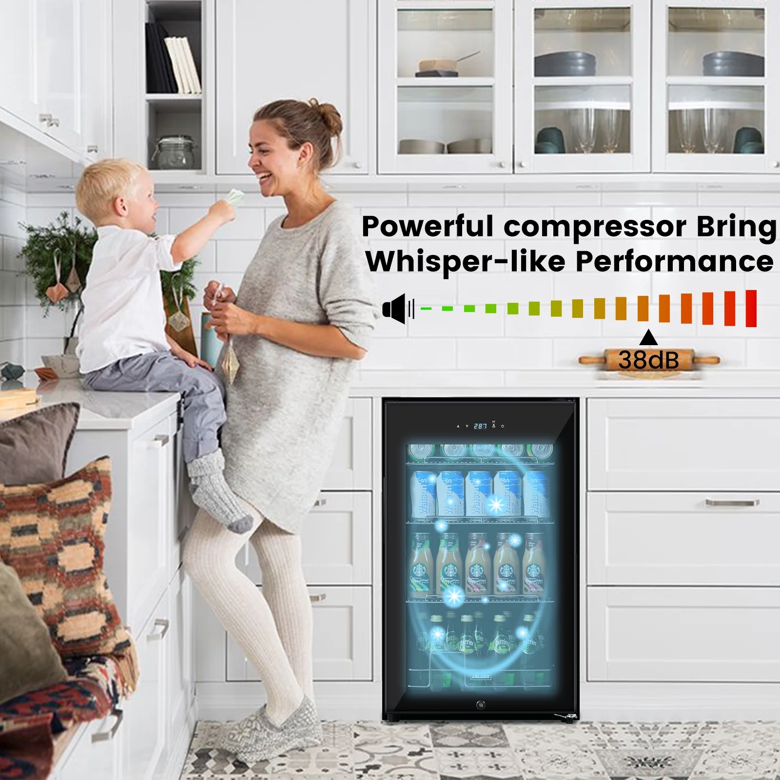 COLOZO Black Beverage Refrigerator Cooler, 96 Cans Freestanding Mini Fridge with Glass Door