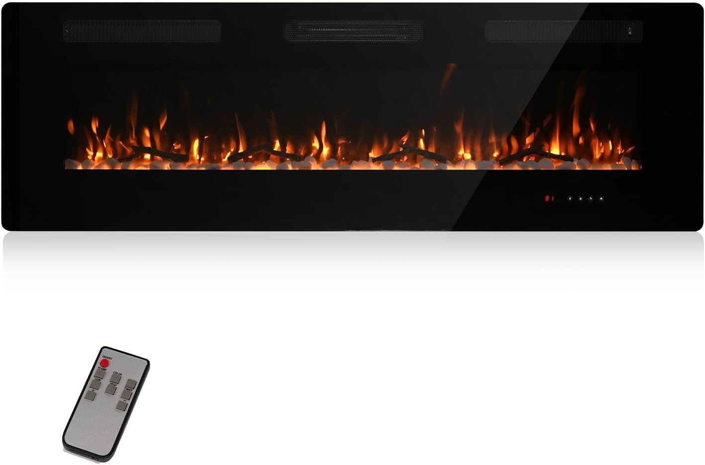 Electric Fireplace, 60 inch Recessed Wall Mounted Fire Place Heater with Remote Control Timer LED Adjustable Flame for Living Room Bedroom