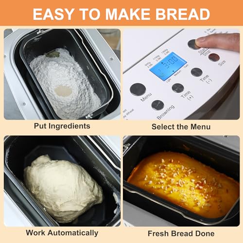 Patioer Bread Maker Machine, 3 LB Automatic Breadmaker with Gluten Free Setting, Dual Paddle, Digital Programmable, 3 Crust Colors, 3 Loaf Sizes