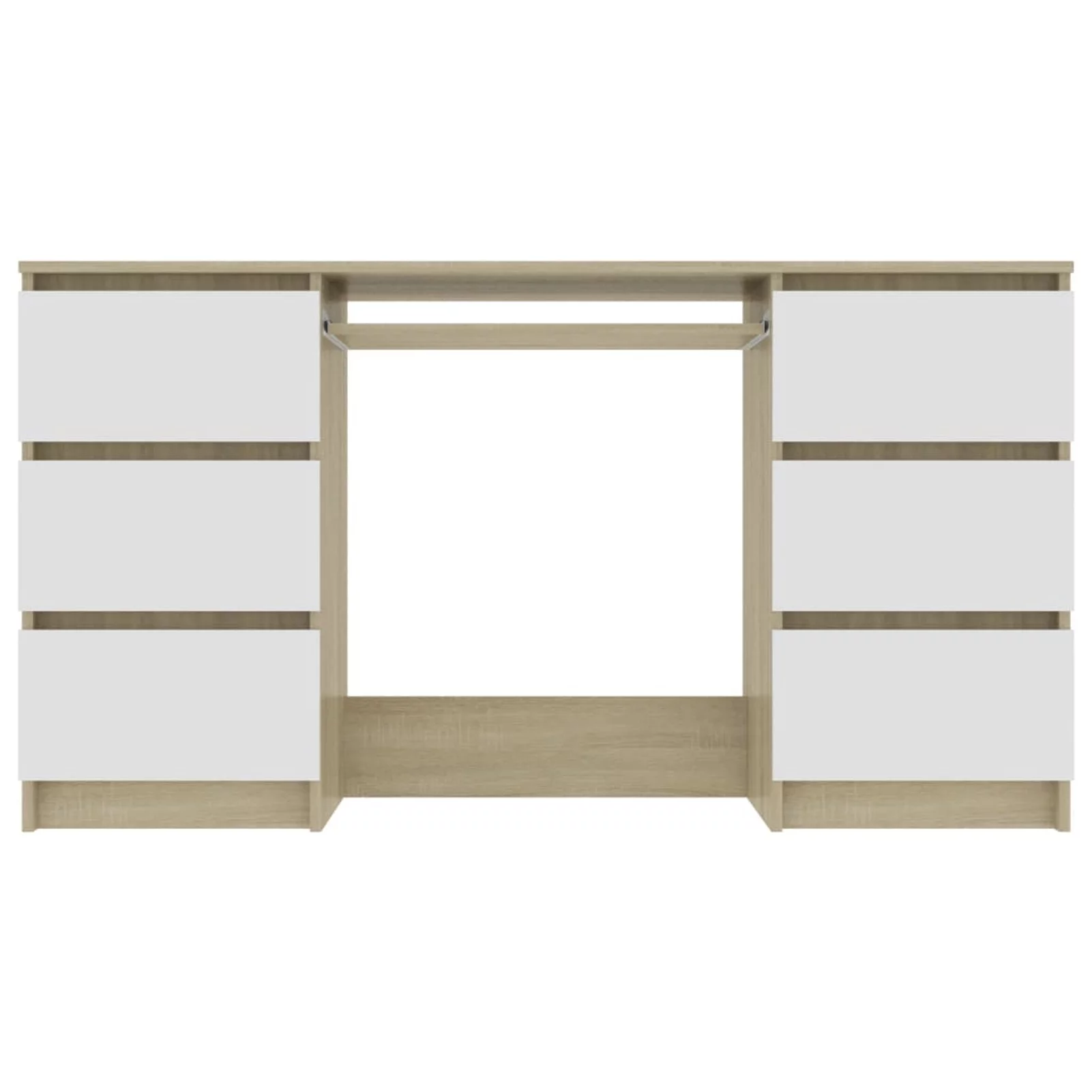 Dcenta Modern Computer Desk with 6 Storage Drawers Chipboard Writing Desk Multifuctional Laptop Gaming Table Home Office Furniture White Sonoma Oak 55.1 x 19.7 x 30.3 Inches (W x D x H)