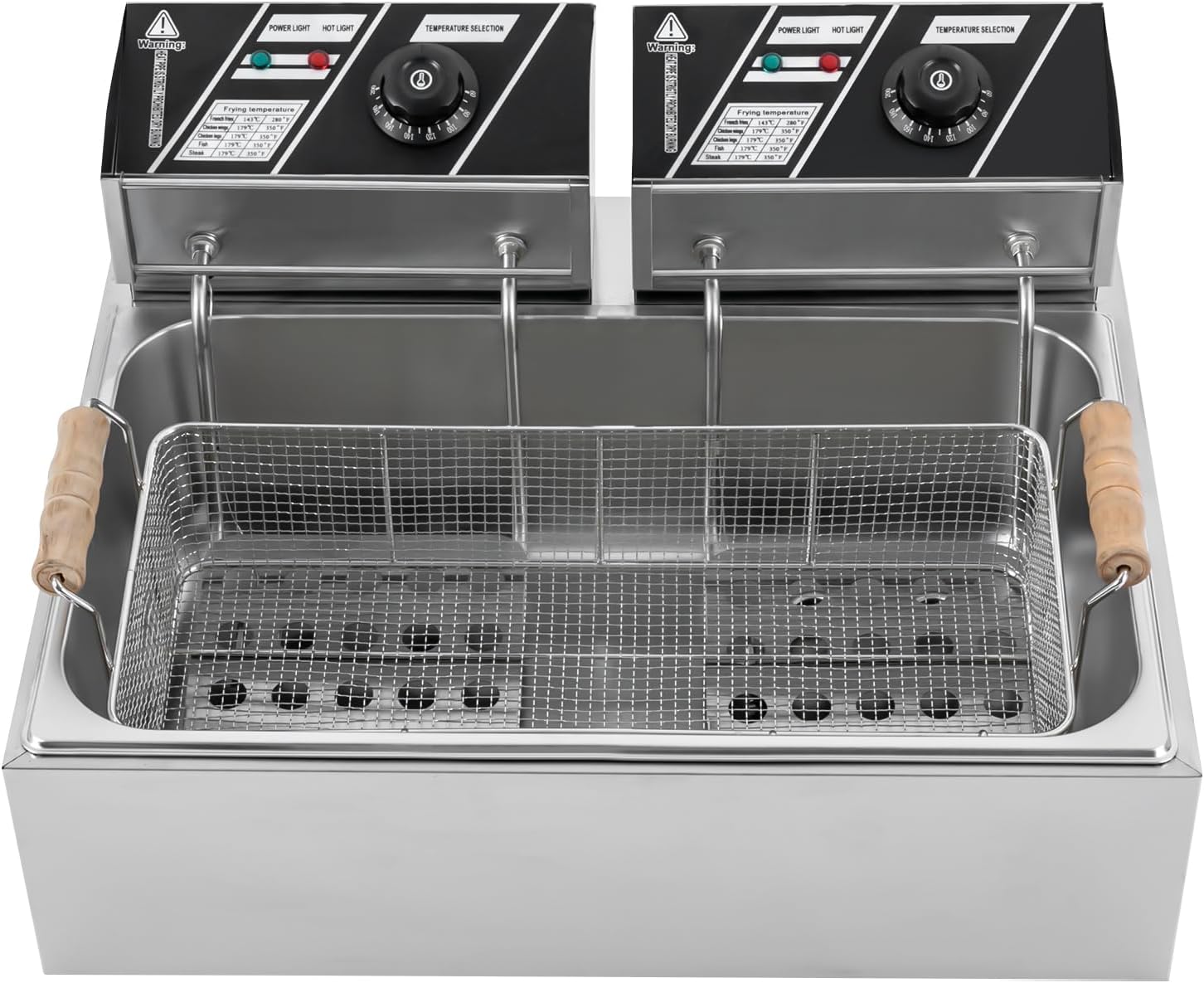 12L Electric Stainless Steel Deep Fryer with 1 Large and 2 Small Frying Baskets, 1.7KW+1.7KW 110V Countertop Deep Fryer Accurate Temperature Control Oil Fryer Kitchen Large-Capacity Frying Machine