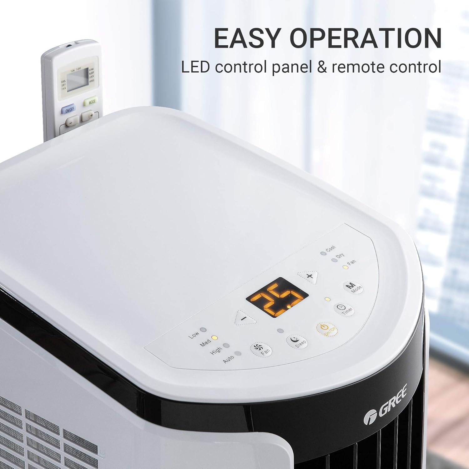 Gree Portable Air Conditioner 10,000 BTU (6000 BTU SACC standard) with Remote Control, 3 in 1 Portable Air Conditioner with Cooling, Dehumidification, Fan Functions, Quiet Portable AC for Rooms up to 250 Sq.ft
