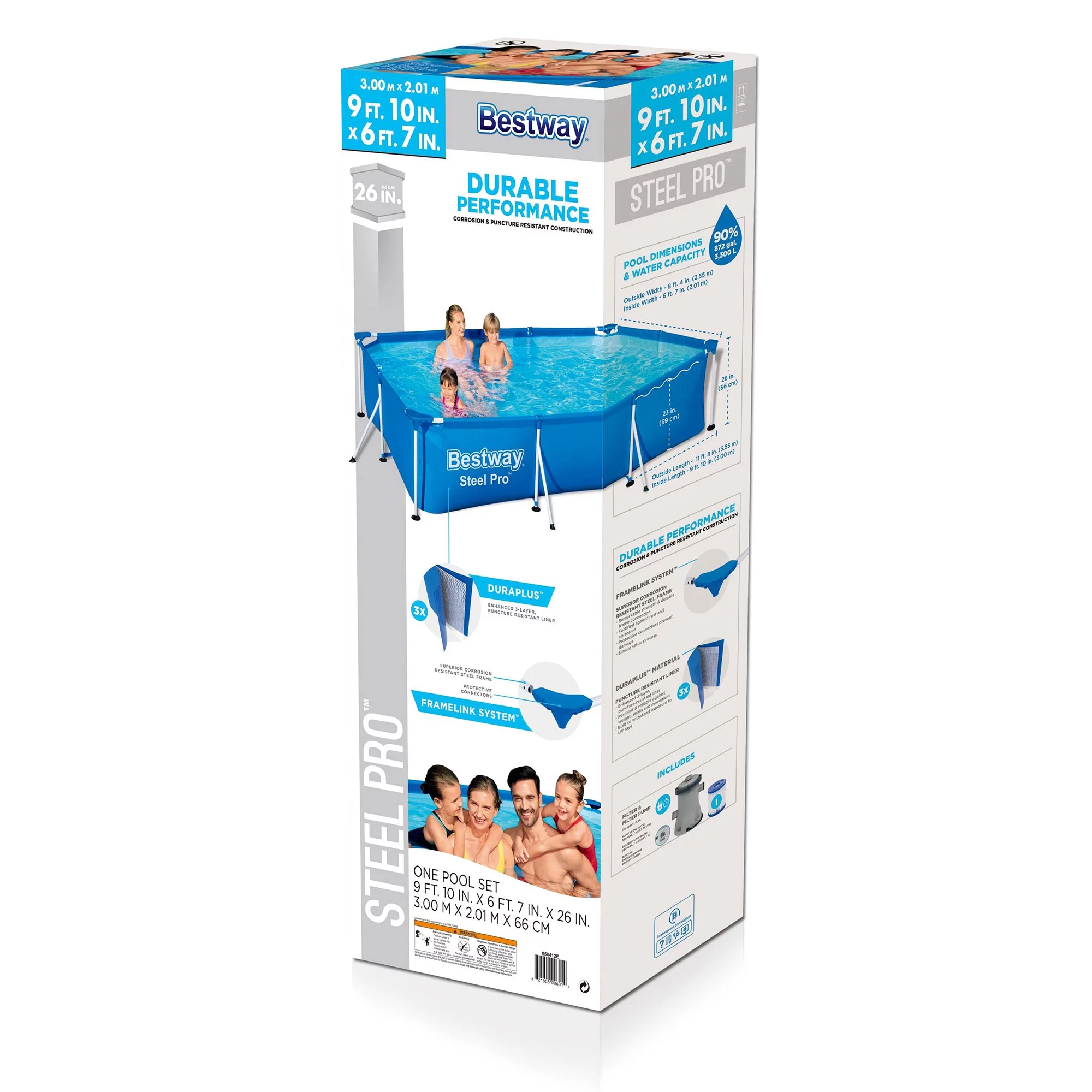 Bestway Steel Pro 9.8'x6.6'x26 Rectangular Above Ground Swimming Pool Set