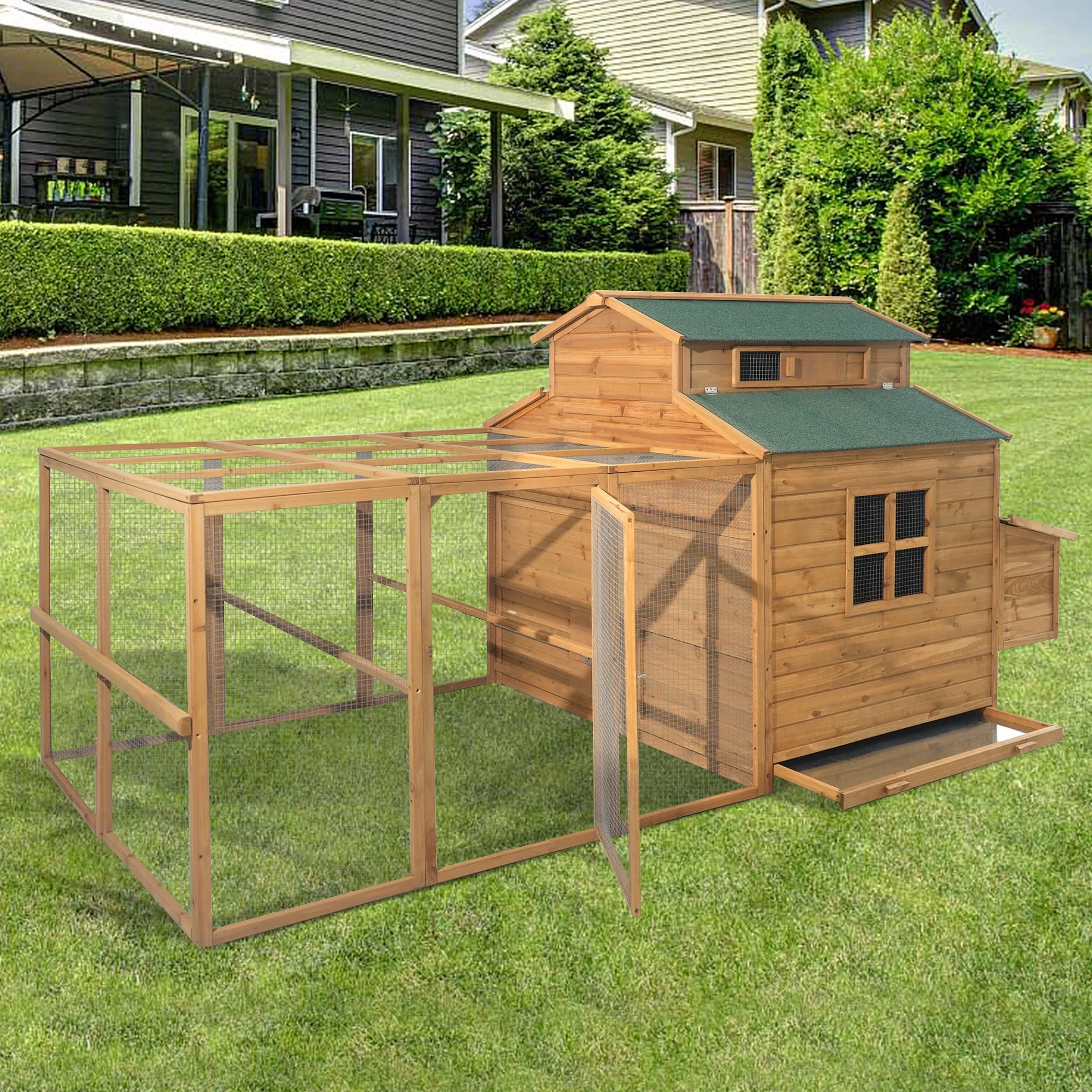 LiebeRen 113 inches Super large chicken coop hutch, Hen House,outdoor rabbit poultry cage, Wooden Nesting Box, suitable for 6-10 hens chicken - Curated Treasures Market