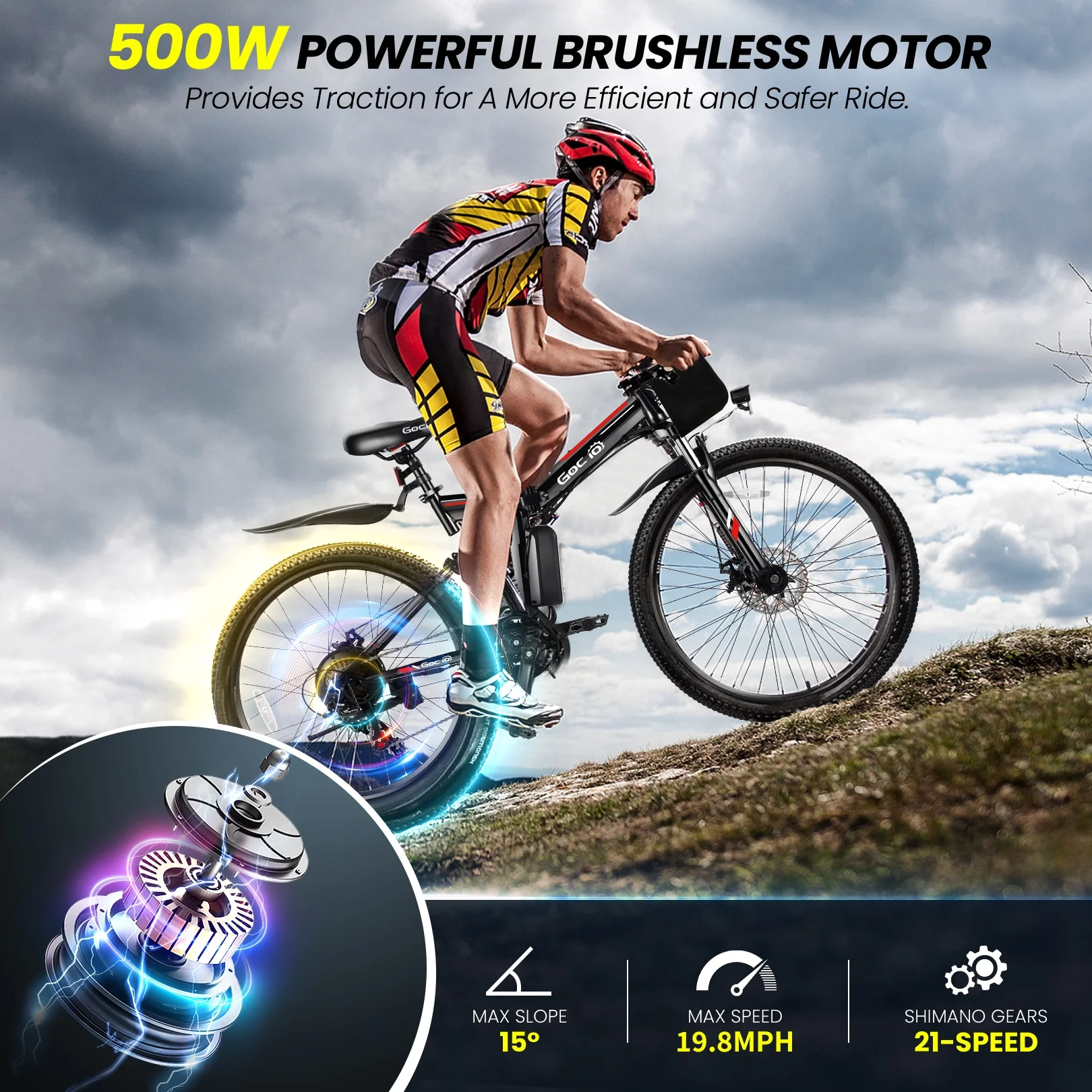 Gocio Adult Electric Bicycles Foldable Ebike, 500W 26" Electric Commuter Bicycle, 48V Battery, Full Suspension, Folding Electric Mountain Bike, Adjustable 21 Speed E-Bikes for Adults UL2849