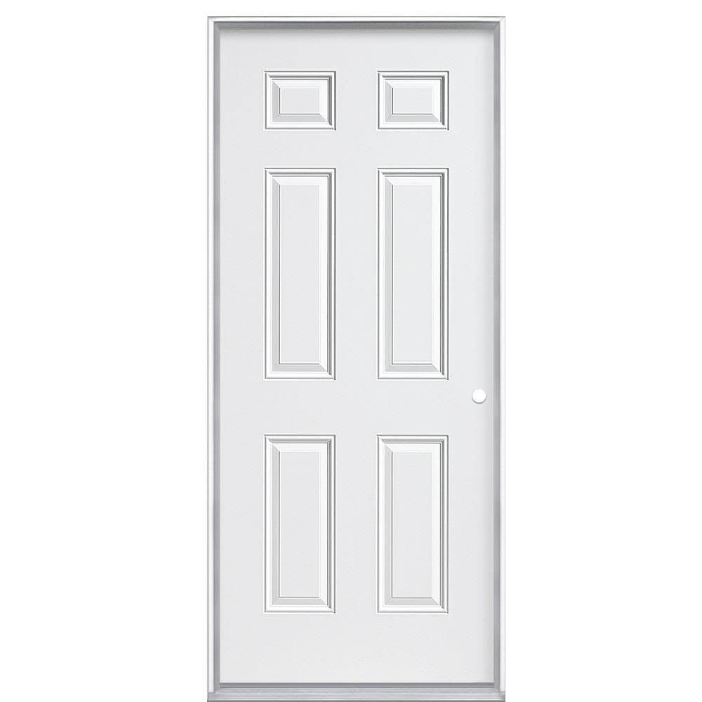 Masonite 36-in x 80-in Steel Left-Hand Inswing Primed Fire Rated Prehung Single Front Door with Brickmould in White | 740859