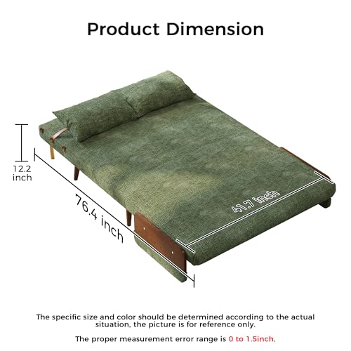 3-in-1 Convertible Chair Bed Sleeper for Adults, Linen Convertable Sleeper Chair with Wooden Arms & Pillows, Foldable Single Futon Sofa Bed (Mid Century with Walnut Arm, 36.6" Wide)