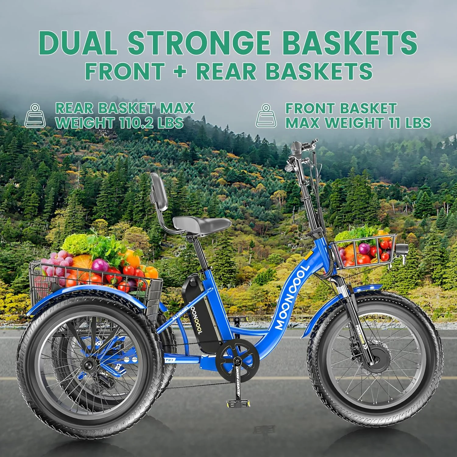 MOONCOOL Electric Tricycle for Adults, 20" x 4.0 Fat Tire 7 Speed Electric Trike, 750W Motorized 3 Wheel Electric Bicycle with Front & Rear Basket Basket, Suspension Fork - Curated Treasures Market