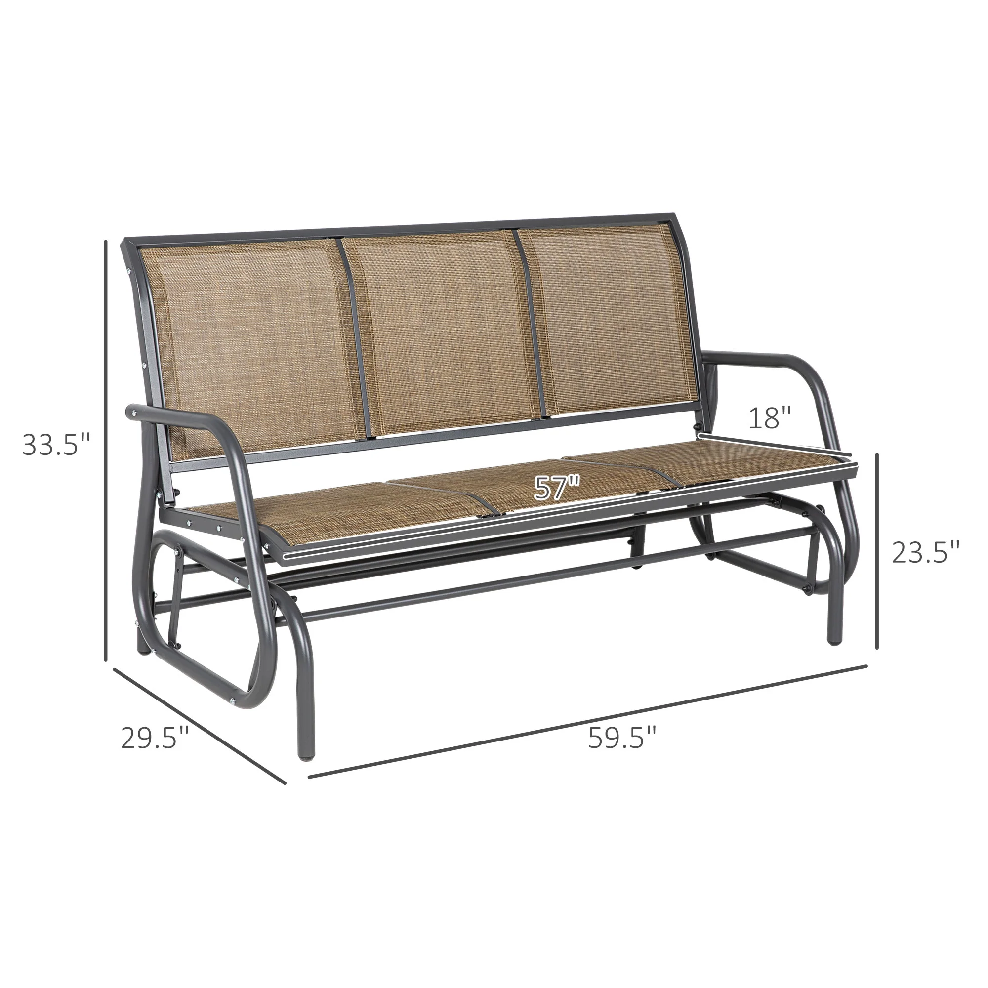 Outsunny Outdoor Glider Bench for 3 with Breathable Mesh Fabric, Brown