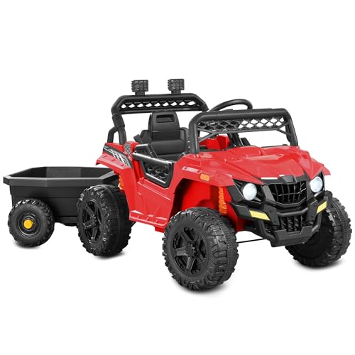 Best Choice Products Kids 12V Electric Ride On UTV Car and Trailer w/Parent Control, LED Lights, 2 Speeds, Bluetooth - Black