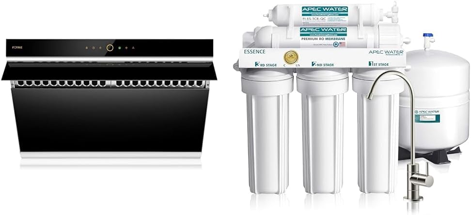 FOTILE JQG7505 30” Under-Cabinet or Wall-Mount Range Hood | Dual DC-Motor | Slant Vent Design & APEC Water Systems ROES-50 Essence Series Top Tier 5-Stage WQA Certified Ultra Safe Reverse Osmosis