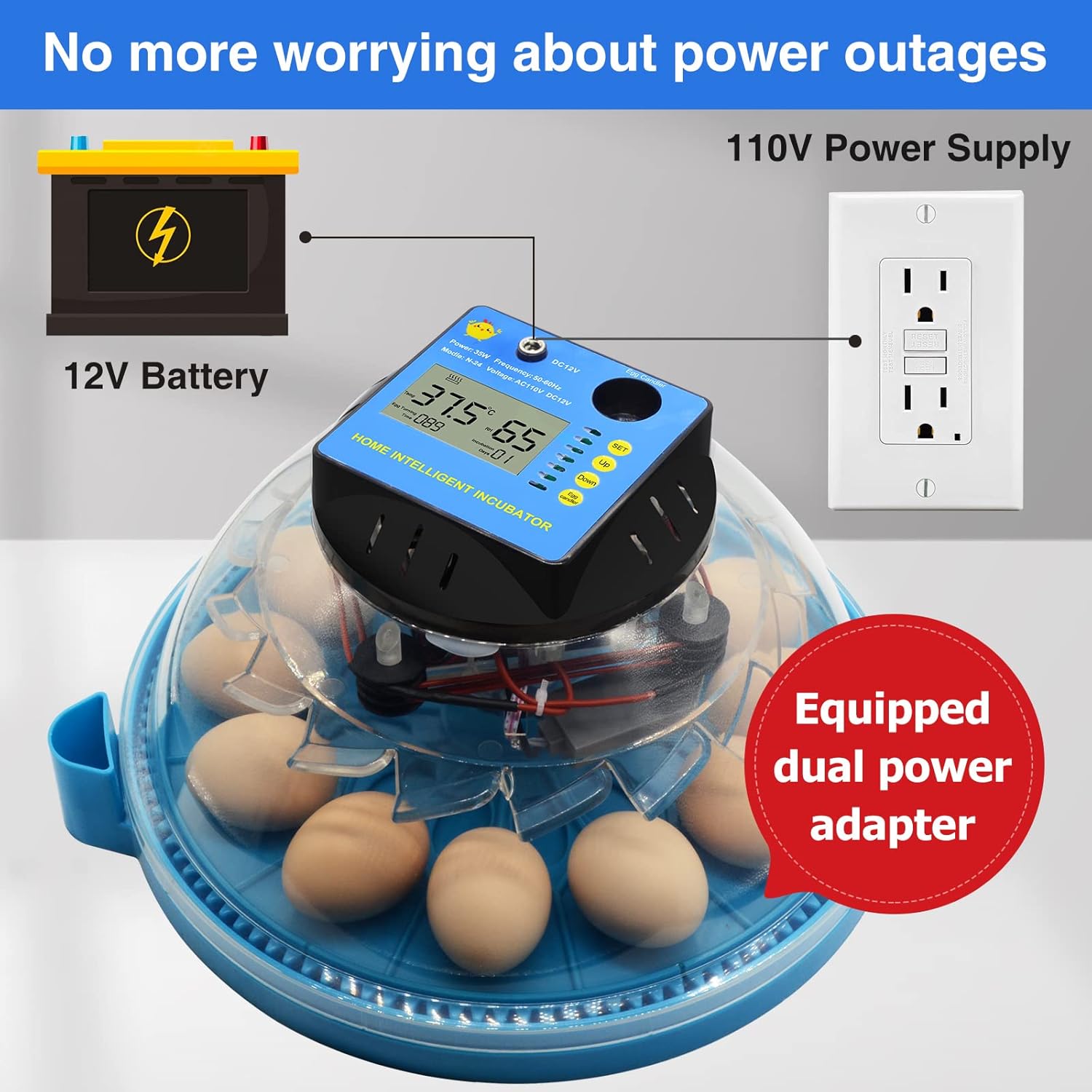 12 Egg Incubator, Automatic Incubator with Humidity Display, Egg Candler, Automatic Egg Turner, Water Feeder, Feeder for Hatching Chickens Pack of 2