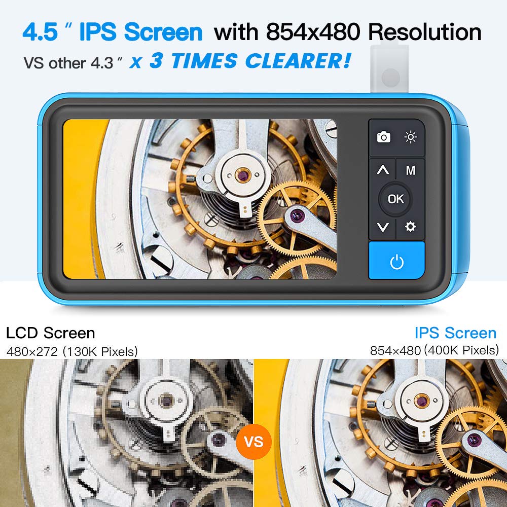 50ft Dual Lens Inspection Camera with Light, Teslong Digital Home Borescope Tool, Video Endoscope, HD Scope Camera, 4.5 Screen, Long Flexible Probe, 1080p, Sewer, Plumbing, Pipe, Wall(Waterproof)