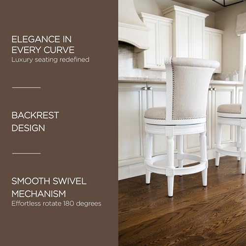 Maven Lane Pullman 31 Inch Tall Bar Height Upholstered Barstool with Back in Reclaimed Oak Finish with Ash Grey Fabric Cushion Seat