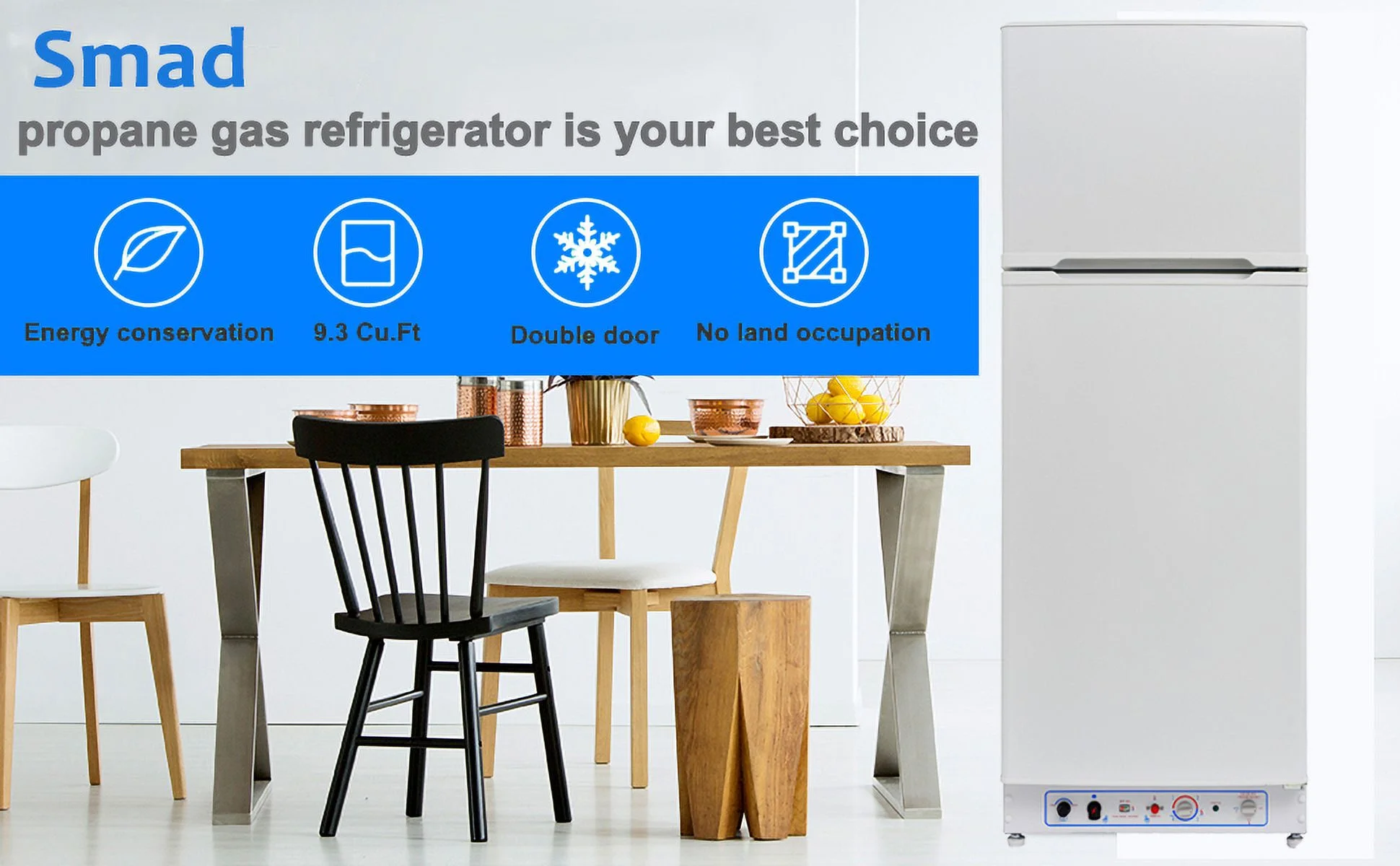 Smad 9.3 Cu ft Propane Refrigerator LPG Cottage Cabin Camper Gas Fridge RV Home