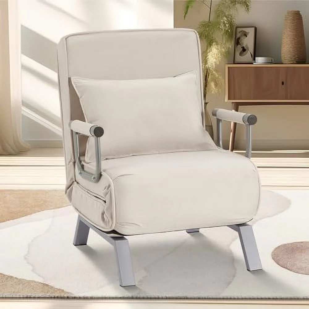 CHYTRE Folding Sofa Bed Sleeper Chair 3-in-1 Single Convertible Sofa with Adjustable Backrest Lazy Bed Leisure Recliner with Pillow Tri-fold Upholstered Armchair for Living Room Office (R - Curated Treasures Market