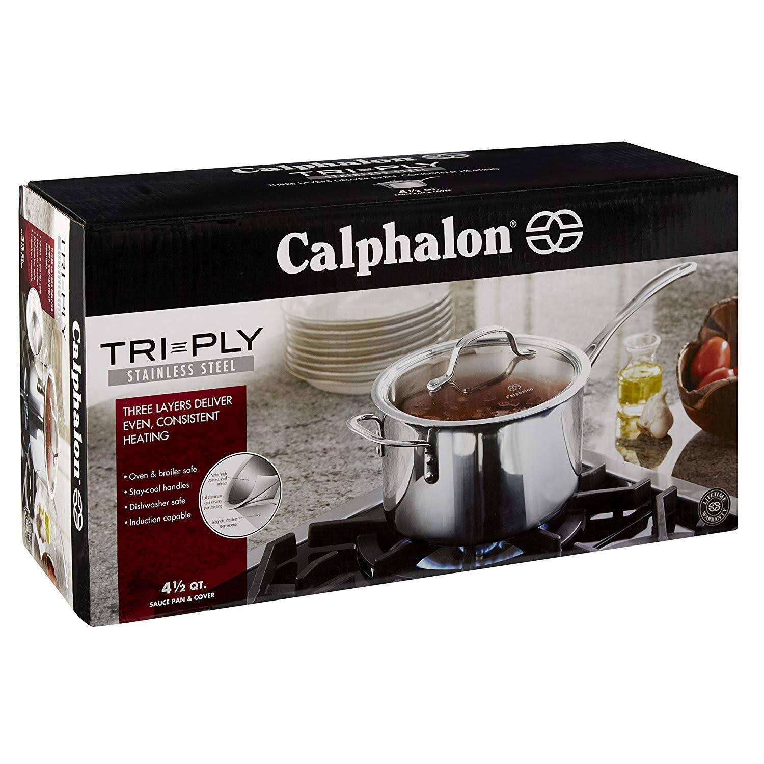Calphalon Tri-Ply Stainless Steel 4-1/2-Quart Sauce Pan with Cover