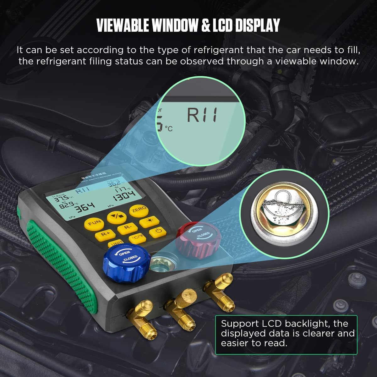 Digital Manifold Gauge Set HVAC Dual-Channel Temp Sensor HVAC Tools for 89 Kind of Refrigerant Digital AC Gauges Vacuum Pressure&Temp Test Digital HVAC Gauges with Hoses Digital Refrigeration Gauge