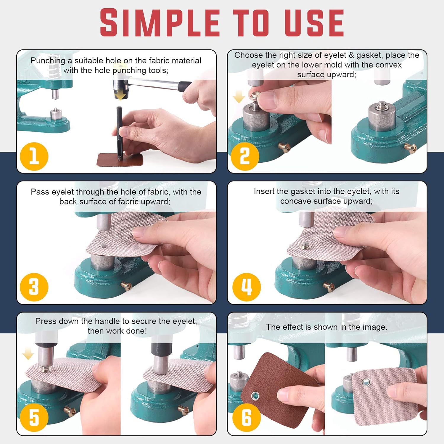 Hilitchi Heavy Duty Hand Press Grommet Eyelet Machine Punch Tool with 3 Dies #0#2#4 (1/4, 3/8, 1/2 Inch) and with 1500Pcs Golden and 1500Pcs Silver Grommets Eyelet Kit