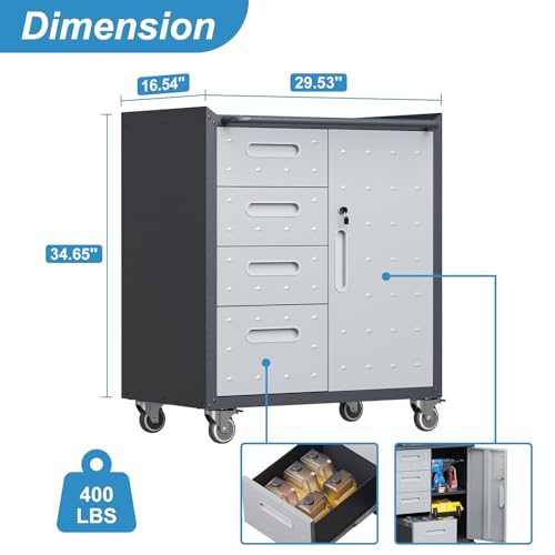 Garage Storage Cabinet Wall Cabinet with 2 Doors,Lockable Tool Cabinets Wall Mounted with Adjustale Shelves,Heavy Duty Steel Hanging Cabinets for Warehouse Kitchen Laundry,Assembly Required