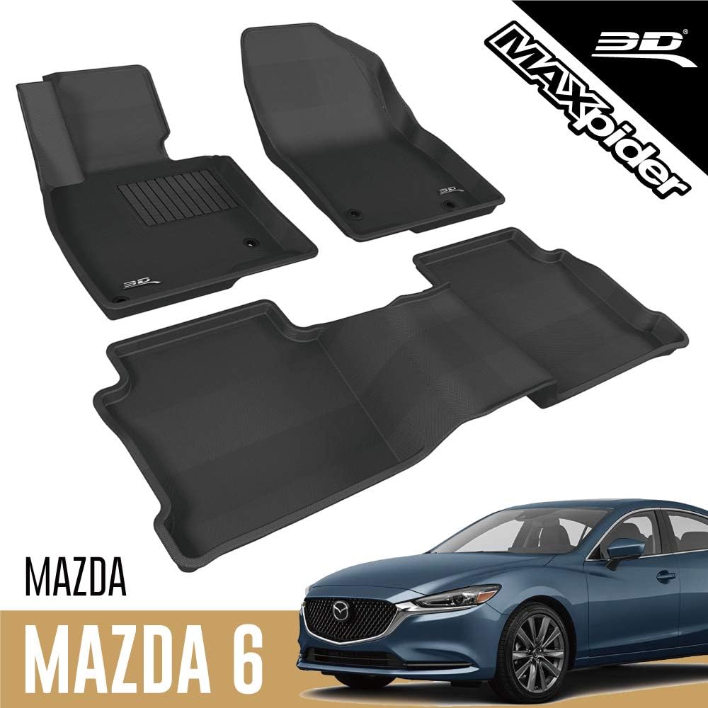 3D MAXpider L1MZ04001509 All-Weather Floor Mats for Mazda 6 Mazda6 2014 2015 2016 2017 2018 2019 2020 2021 Custom Fit Car Floor Liners, Kagu Series (1st & 2nd Row, Black)